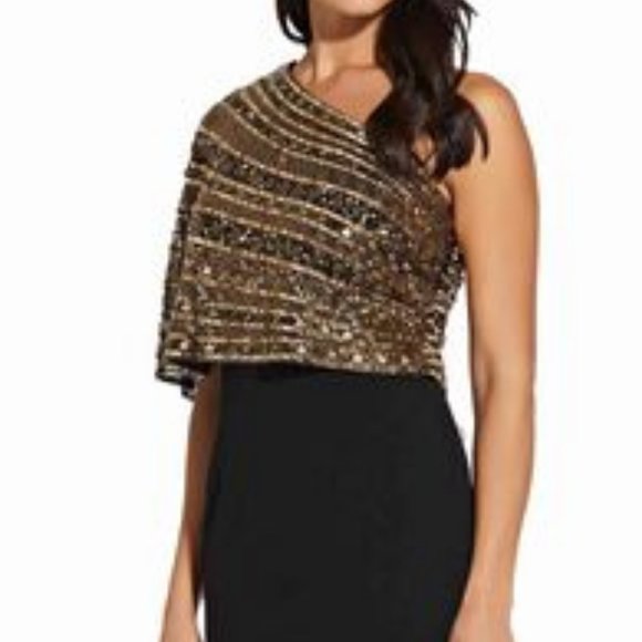 Metallic One Shoulder Dress by Adrianna Papell - Picture 1 of 3